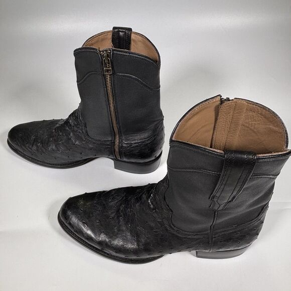 Tecovas Black Ostrich Western Ankle Boots Mens Size 10 EE Wide Zipper 1020 main image 11